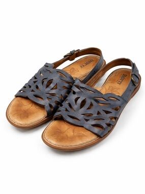 Born Leather Navy Open Toe Strappy Sandals Leather Soles Women’s Size 6 EU 36